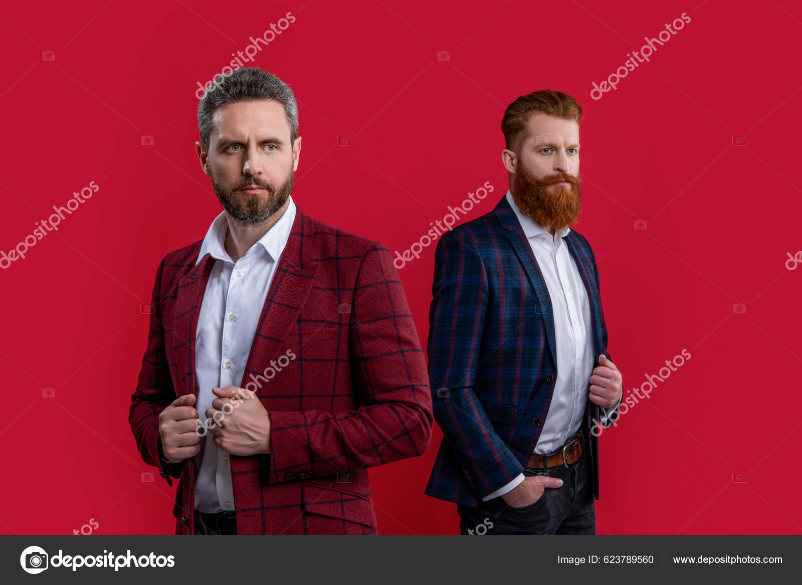 Muži Pánských Oděvech Izolovaní Burgundském Pozadí Vousatí Muži Pánských  Šatech — Stock Fotografie © stetsik #623789560