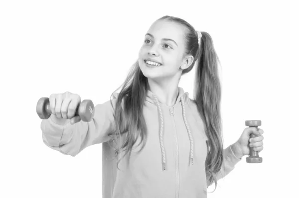 Щаслива Сильна Дівчина Підліток Тренування Штангами Ізольовані Білому Дитинство — стокове фото
