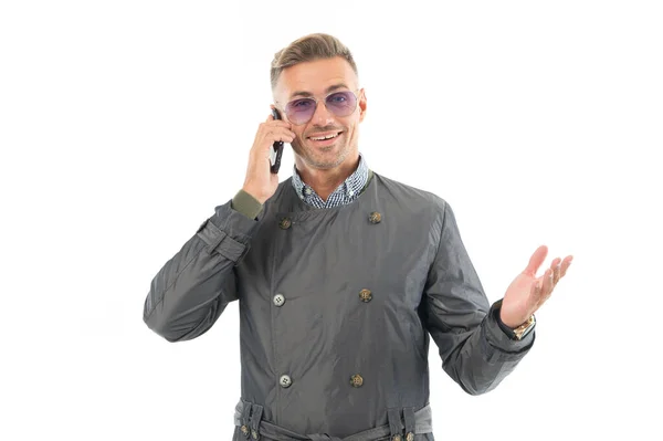 Felice Uomo Affari Uomo Affari Sorridente Capo Avendo Conversazione Telefonica — Foto Stock