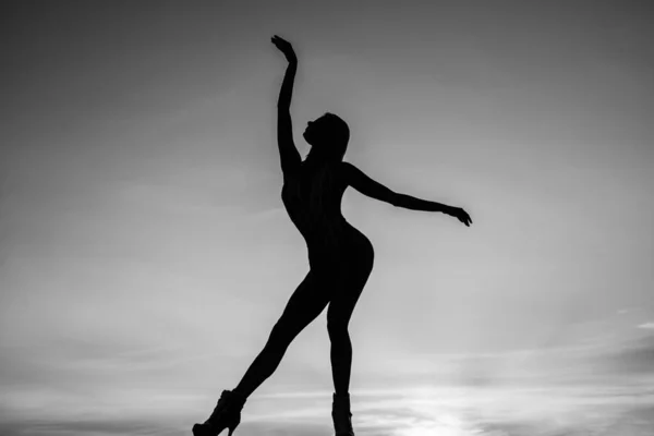 Liberta Silhueta Menina Céu Noite Dança Grátis Silhueta Dançante Dançarina — Fotografia de Stock