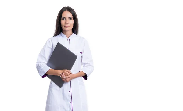 Sjuksköterska Och Hälsa Isolerad Vit Bakgrund Kopiera Utrymme Sjuksköterska Med — Stockfoto
