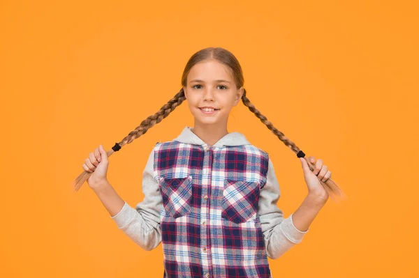 Kid Long Hair Small Girl Checkered Shirt Happy International Childrens — Stock Photo, Image
