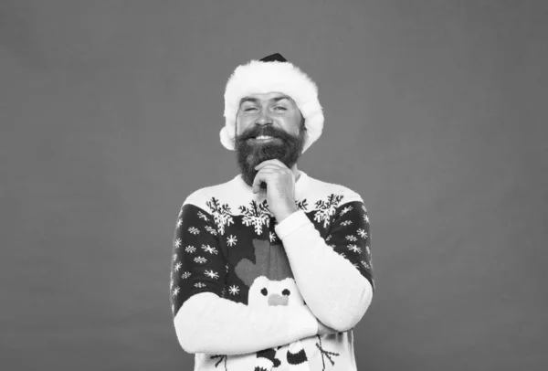 Pleased Happy New Year Merry Christmas Cheerful Bearded Man Santa — Stock Photo, Image