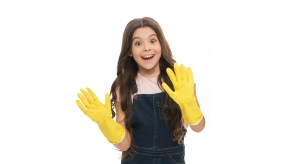 Έφηβος Κορίτσι Καθαρότερο Γάντια Απομονώνονται Λευκό Φόντο Καθαρίστρια Φοράει Γάντια — Φωτογραφία Αρχείου
