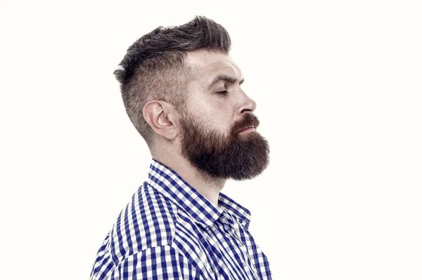 Charyzmatyczny Mężczyzna Wygląda Poważnie Wąsy Fryzjera Dojrzały Hipster Brodą Trendsetter — Zdjęcie stockowe