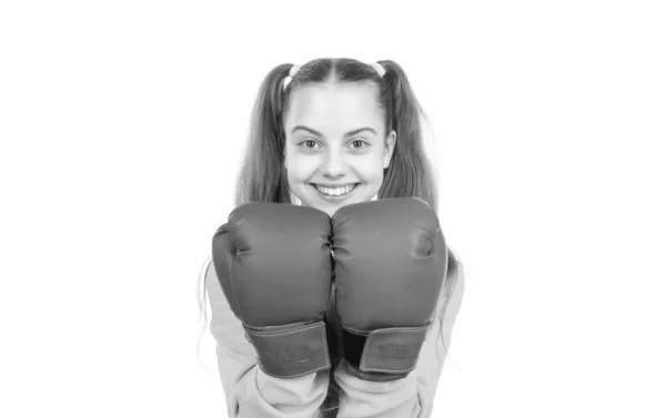 Happy Child Boxer Boxing Gloves Ready Fight Punch Isolated White — Fotografia de Stock