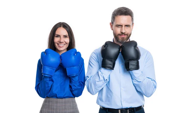 Business Professionals Colleagues Boxing Gloves Business Professionals Colleagues Isolated White — Stock Photo, Image