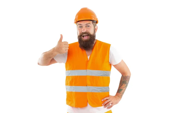 Surprised Bearded Supervisor Man Orange Vest Studio Shot Supervisor Man — Stock Photo, Image
