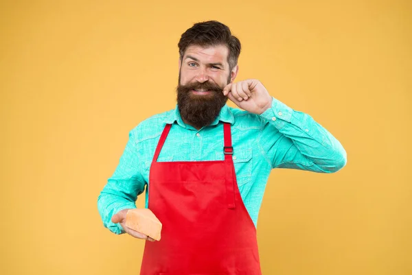 Delicioso Saludable Hipster Con Barba Delantal Chef Tienda Productos Lácteos —  Fotos de Stock