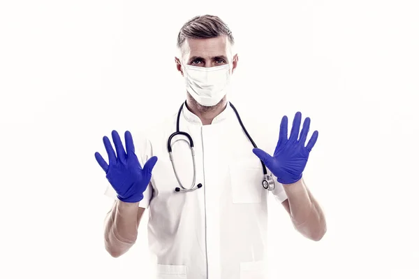 手是干净的 科罗纳韦病毒大流行的卫生 科学家发明了病毒疫苗 流行病爆发检疫 Covid 19和医疗保健 戴口罩的男人 穿着安全服装的治疗师 — 图库照片