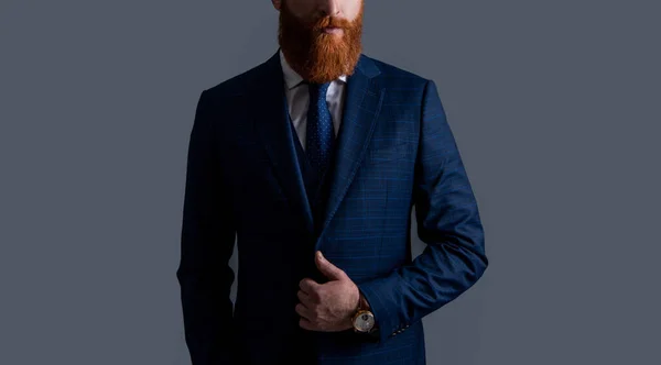 Обрізаний Вид Бородатого Бізнесмена Офіційному Одязі Студійний Знімок Бізнесмена Костюм — стокове фото