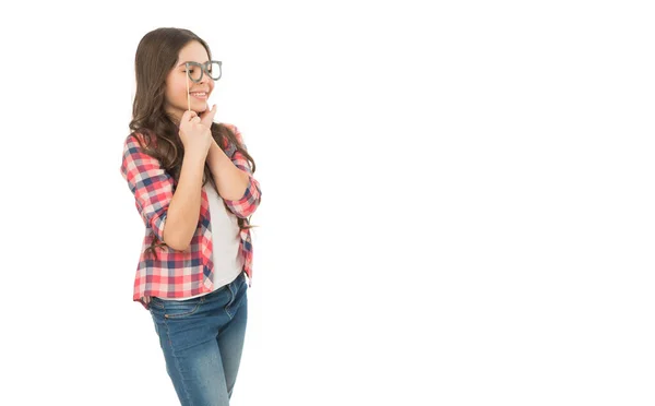 Fröhliches Teenie Mädchen Karierten Hemd Mit Requisiten Mit Kopierraum Teenager — Stockfoto