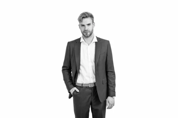 Confident Successful Businessman Man Businesslike Suit Isolated White Formal Fashion — Stock Photo, Image