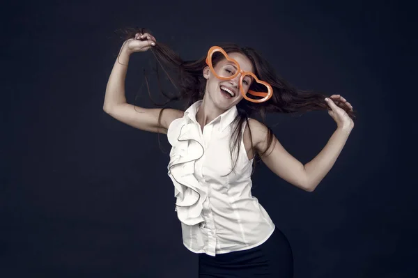 Dags För Skoj Ambitiös Kvinna Frigjord Kvinna Kvinnliga Glasögon Attraktiv — Stockfoto