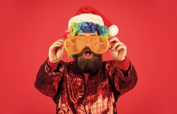 Χριστουγεννιάτικο Πνεύμα Χαρούμενος Τύπος Πολύχρωμο Χτένισμα Αστείος Άντρας Μούσι Χειμερινές — Φωτογραφία Αρχείου