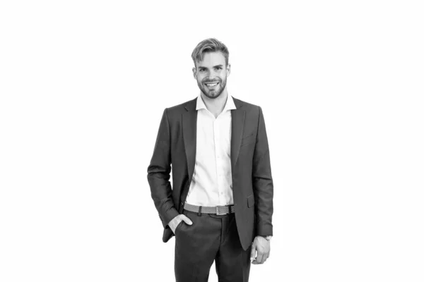 Odnoszący Sukcesy Człowiek Garniturze Biznesowym Profesjonalny Menedżer Przedsiębiorczości Męska Moda — Zdjęcie stockowe