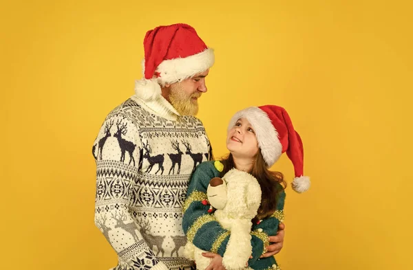 Father and little kid celebrate new year. Family time. Holly jolly christmas. Dad and child having fun. Christmas tradition. Christmas eve concept. Family bonds. Winter holidays. My dear daughter.