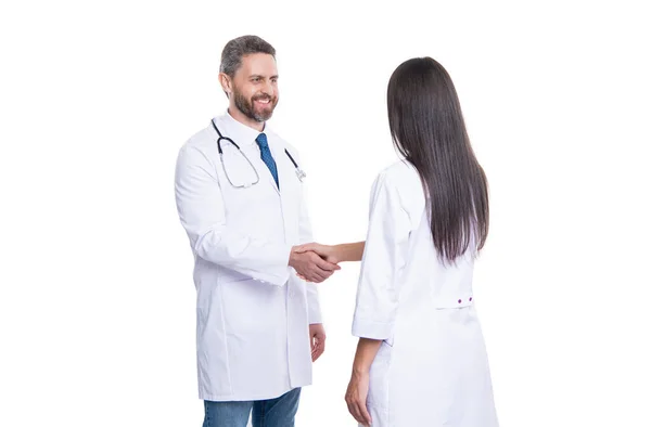 Arzt Therapeut Beim Händeschütteln Mit Stethoskop Therapeut Arzt Und Krankenschwester — Stockfoto