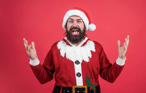 Úžasný Brutální Vousatý Chlap Kostýmu Santa Clause Štědrý Den Novoroční — Stock fotografie