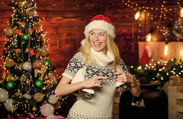 Redo Att Fira Nyår Lycklig Kvinna Älskar Konståkning Julklapp Bästa — Stockfoto