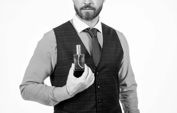 Perfume Masculino Assistente Loja Perfumistas Isolado Branco Homem Perfume Fragrância — Fotografia de Stock