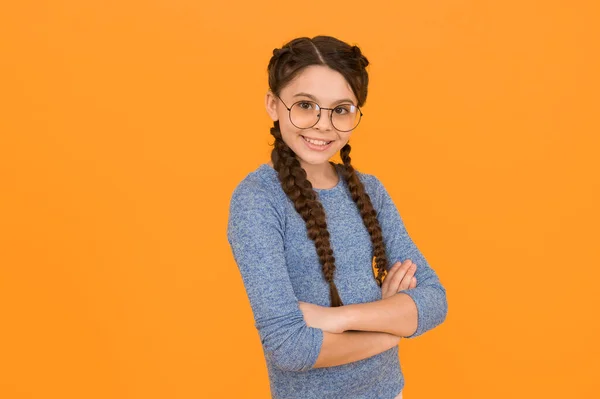 Intellektuell Das Mädchen Trägt Eine Brille Zurück Zum Schulkonzept Nettes — Stockfoto