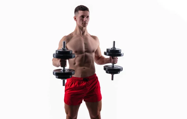 Gym Training Van Gewichtheffen Sport Gespierde Man Met Sporthalter Doet — Stockfoto
