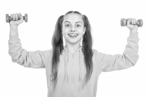 Щаслива Сильна Дівчина Підліток Тренування Штангами Ізольовані Білому Сила — стокове фото
