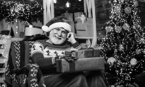 Winkelen Geluk Gelukkig Nieuwjaar Geheime Kerstman Een Man Met Een — Stockfoto
