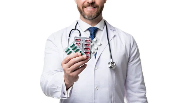 Tabletten Den Händen Des Arztes Selektiver Fokus Der Pillen Blister — Stockfoto