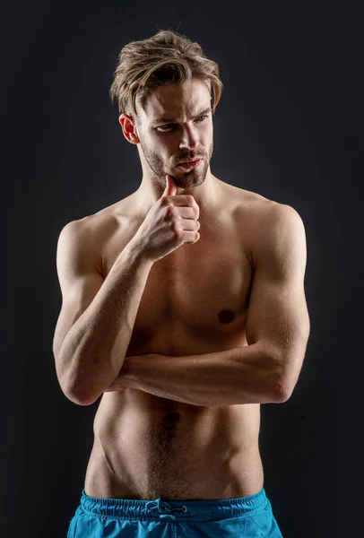 Erwachsener Muskulöser Mann Mit Bauchmuskeln Foto Eines Mannes Mit Muskulösem — Stockfoto