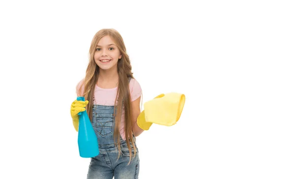 Photo Cheerful Cleaner Girl Cleaning Gloves Cleaner Girl Cleaning Gloves — Stock Photo, Image