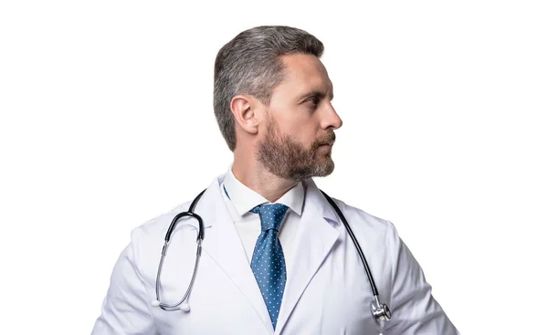 Praktykujący Stetoskop Lekarz Odizolowany Biało Profil Lekarza Prowadzącego — Zdjęcie stockowe