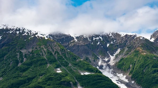 山の海岸自然の高山の風景の自然 完璧な眺めだ 山の景色 米国アラスカ州のハバード氷河の性質 雪のピーク自然と緑の山の斜面 — ストック写真