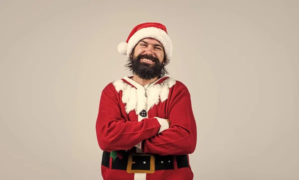 Ünnepeljünk Boldog Karácsonyt Szezonális Karácsonyi Eladások Szakállas Érett Férfi Piros — Stock Fotó