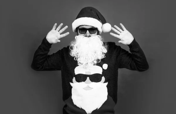 Merry Christmas Seasonal Xmas Sales Bearded Mature Man Wear Knitted — Stock Photo, Image