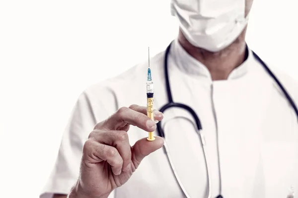Inject Solution Syringe Injections Selective Focus Vaccine Syringe Hand Healthcare — Stock Photo, Image