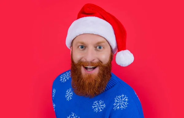Christmas Holiday Caucasian Cheerful Man Santa Claus Hat Christmas Holiday — Stock Photo, Image