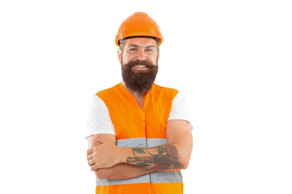 Cheerful Supervisor Man Isolated White Background Supervisor Man Uniform Bearded — Stock Photo, Image