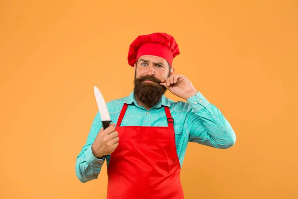 Cozinheiro Hipster Profissional Usar Faca Afiada Aço Inoxidável Durável Conceito — Fotografia de Stock