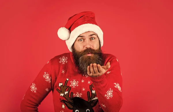 Weihnachtseinkauf Weihnachtseinkäufe Ältere Hipster Tragen Strickpullover Frohe Weihnachten Mann Mit — Stockfoto