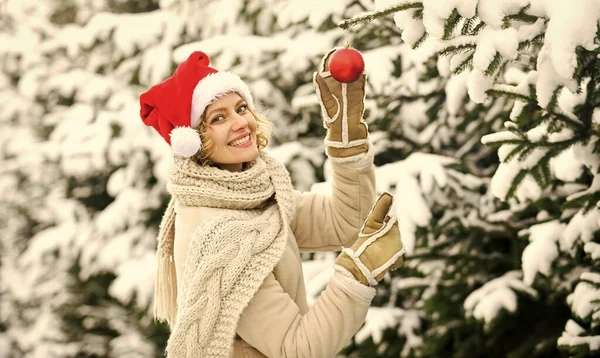 Girl Celebrate Christmas Winter Holidays Concept Woman Warm Clothes Snowy — Stock Photo, Image