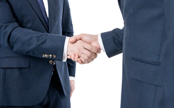 Homens Negócios Negociam Parceria Por Aperto Mão Dois Homens Negócios — Fotografia de Stock