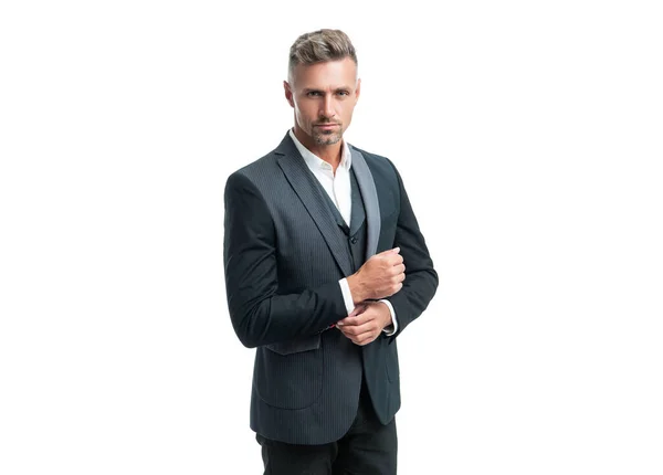 Confident Formal Man Tuxedo Isolated White Background — Stock Photo, Image