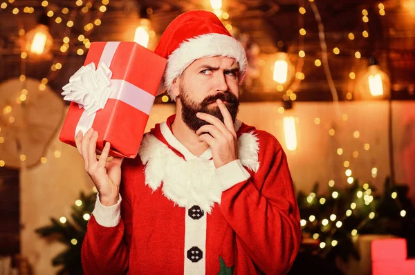 Papai Noel Segurar Caixa Presente Comemore Com Alegria Celebre Férias — Fotografia de Stock