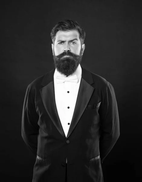 Bearded Groom Tuxedo Black Background Formalwear — Stock Photo, Image