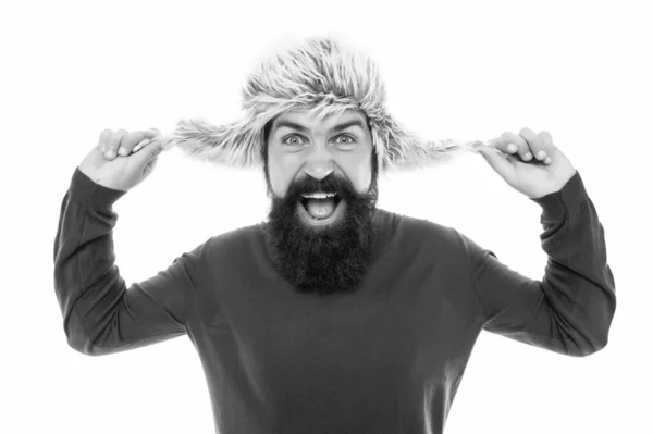 Mature Man Beard Earflap Hat Beard Hair Care Hipster Isolated — Stockfoto