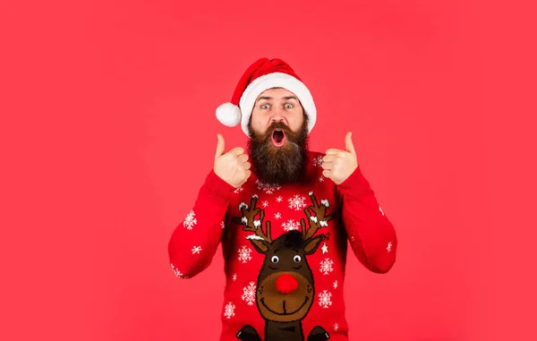 Dashing Snow Bearded Man Santa Hat Winter Holiday Fun Santa — Stock Photo, Image