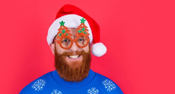 Fiesta Navidad Divertida Hombre Positivo Gafas Fiesta Divertirse Navidad Santa —  Fotos de Stock