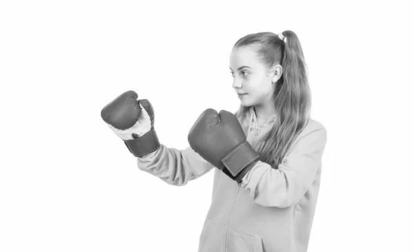 Feliz Adolescente Chica Boxeador Guantes Boxeo Listo Para Luchar Ponche — Foto de Stock